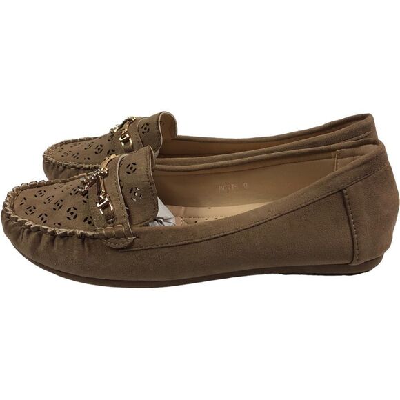 Tan Suede Perforated Slip On Moccasin - Picture 2 of 10